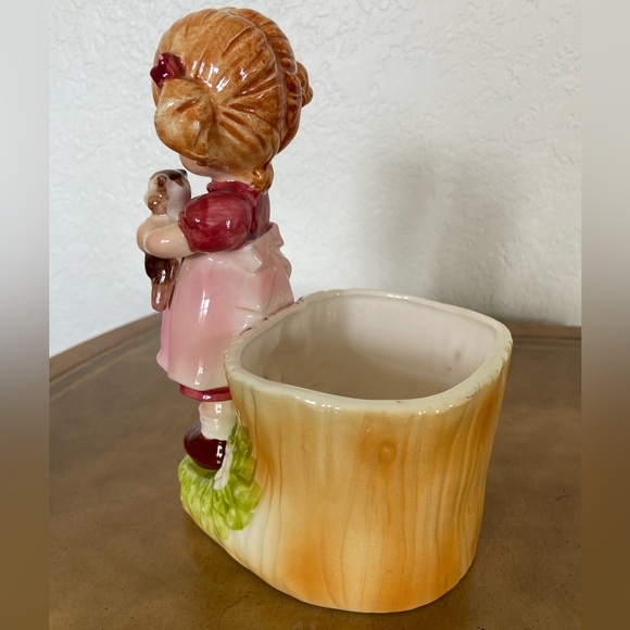 Vintage Adorable LEFTON Planter Vase Girl Holding Cat Ceramic RARE - Picture 4 of 11